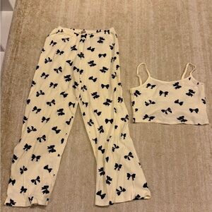 Cream and Black Bow Pajama Set